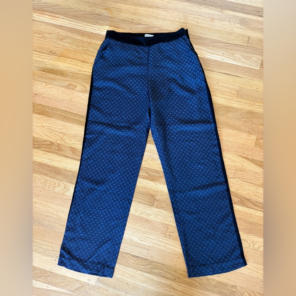 Jigsaw Navy and Green Medallion Patterned Trousers
